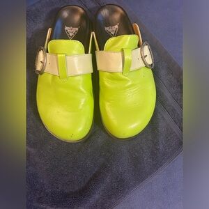John Fluevog lime colored size 8 mules/clogs.